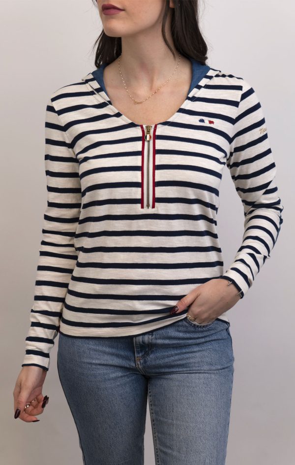 T-shirt zippé rayé à capuche DIVINE ECRU MARINE – Image 2