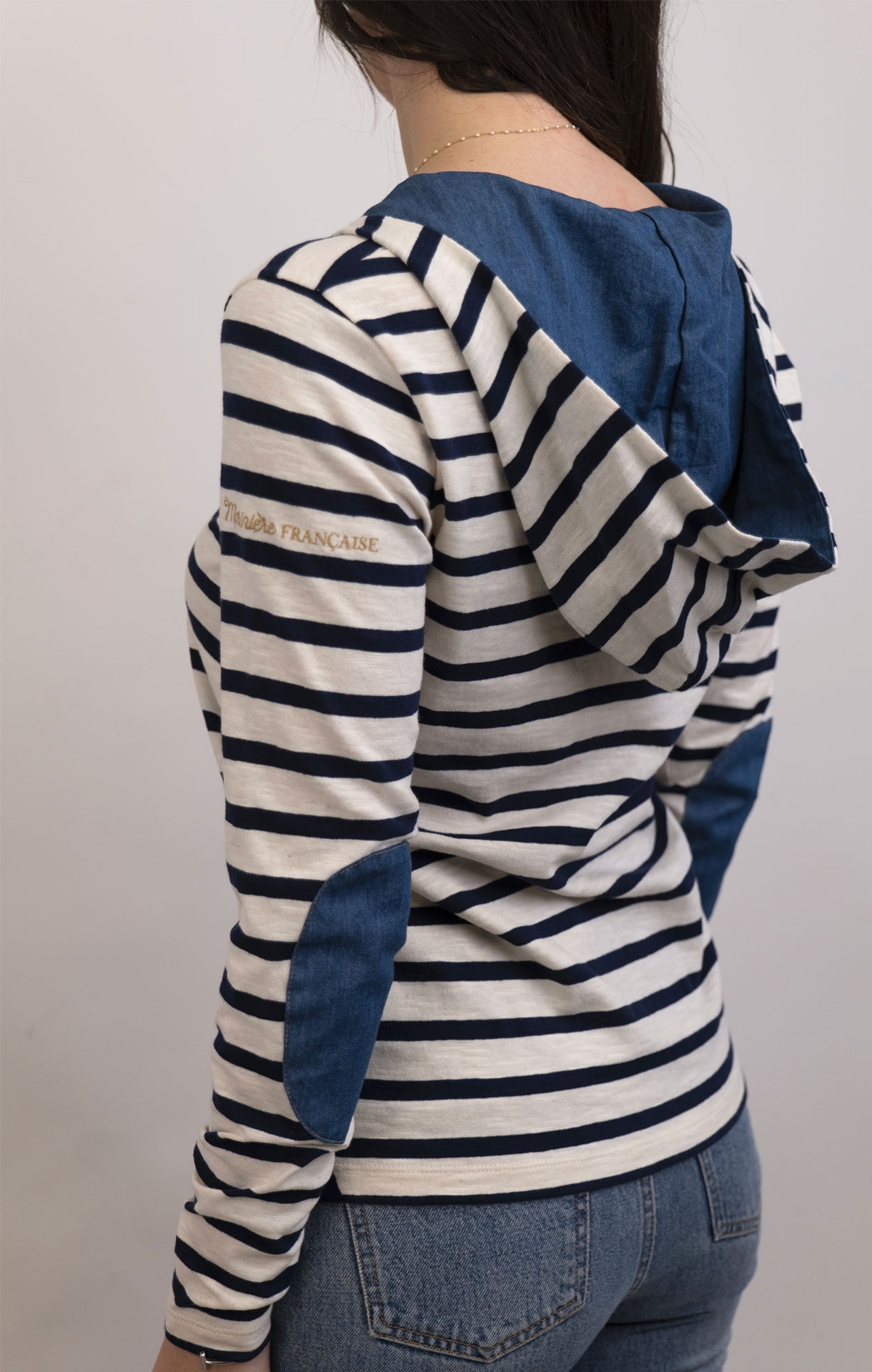 T-shirt zippé rayé à capuche DIVINE ECRU MARINE – Image 3
