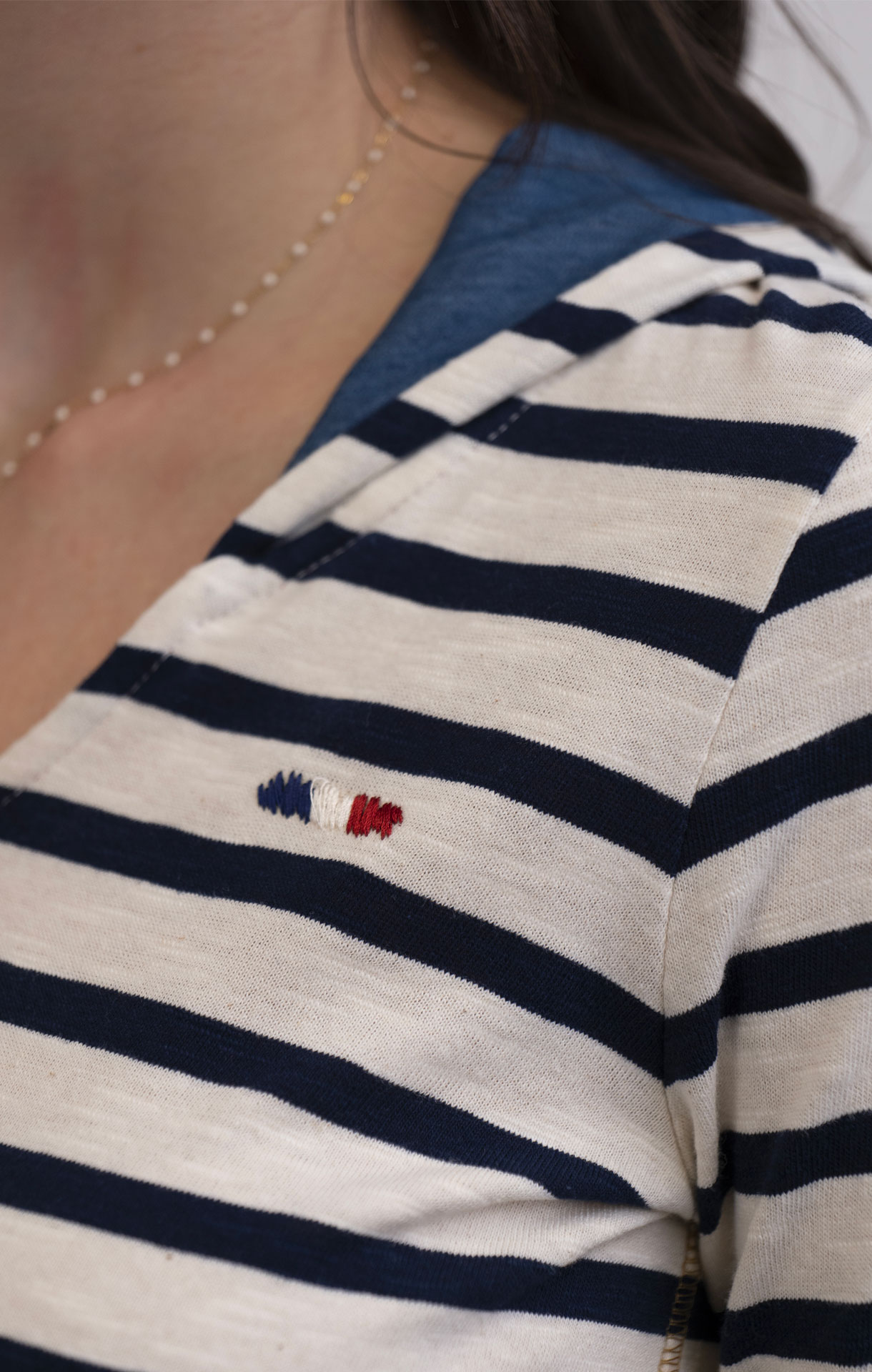 T-shirt zippé rayé à capuche DIVINE ECRU MARINE – Image 5