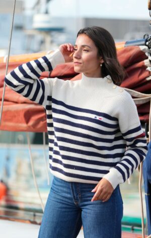 Pull chic et original ROSANE Écru/Marine